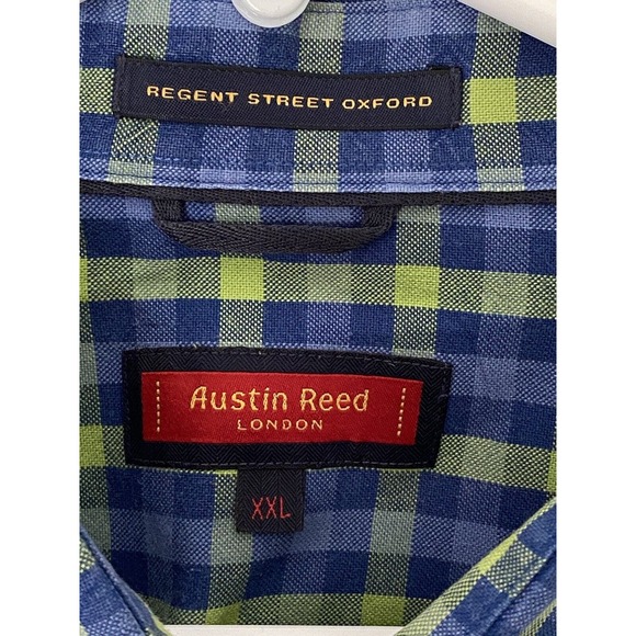Austin Reed London Mens XXL Blue Check Dress Shirt Long Sleeve Button Up - Picture 4 of 8